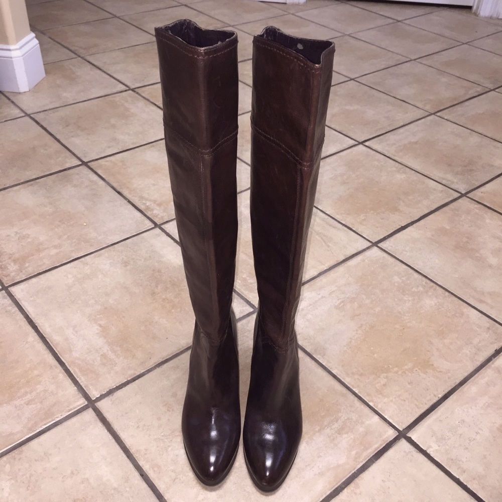 Rich brown heeled leather over the knee boots